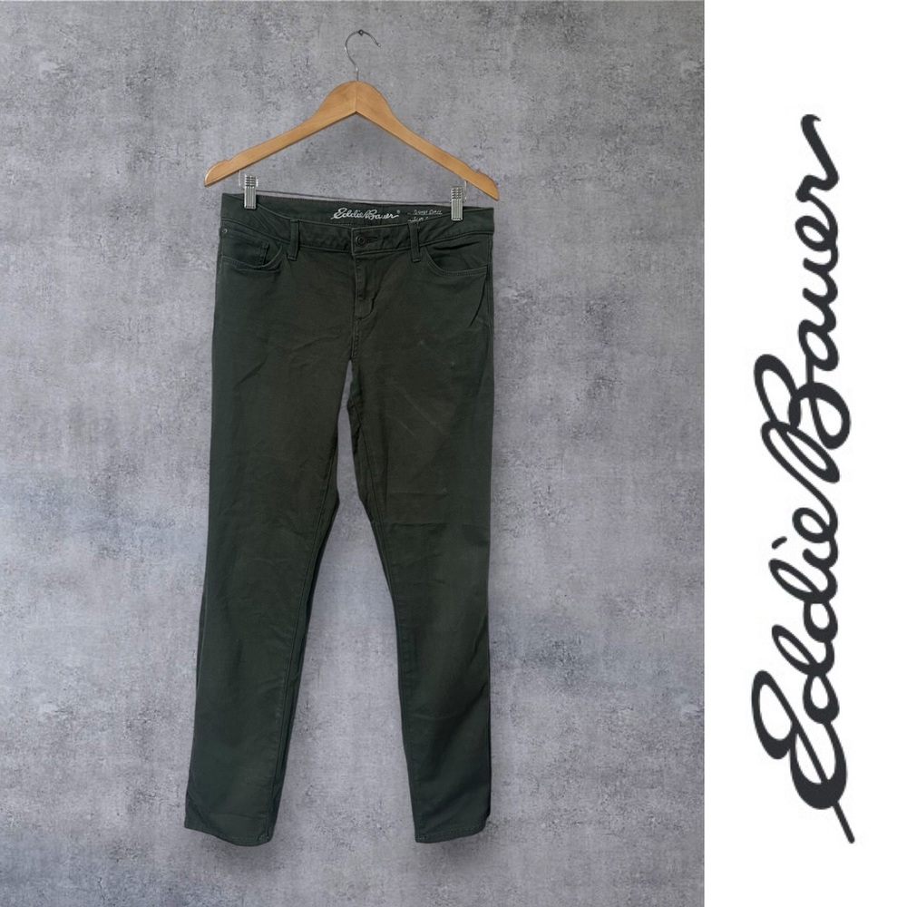 Eddie Bauer Olive Elysian Slightly Curvy Slim Straight Jeans, Size‎ 10, MSRP $80